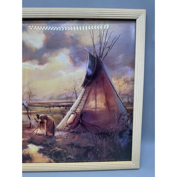 Native American Landscape Art Print  Wooden Frame By H. Fleming 21.5x17.5" READ - Picture 3 of 11